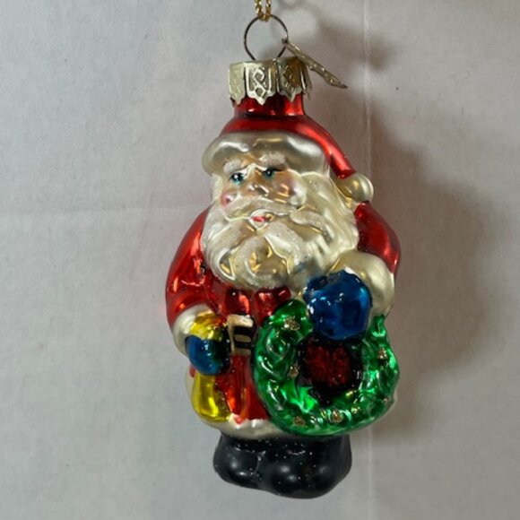 TWO VTG Santa Hand Blown Glass Glitter Christmas Tree Ornaments 1.5"x3.5" - Picture 3 of 9
